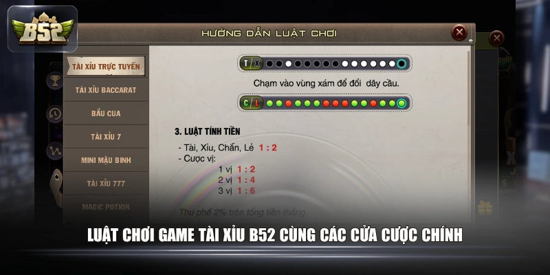 Luật chơi game Tài Xỉu B52 cùng các cửa cược chính